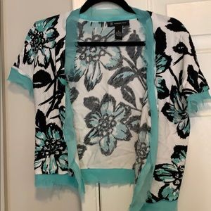 INC Turquoise black shirt sleeve cardigan